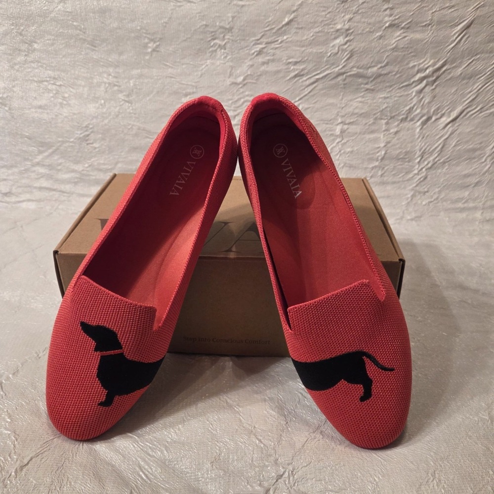 VIVAIA Audrey Multi Coral Dachshund Dog Knit Flats Loafers EU 38.5 US 7.5 - Picture 5 of 12